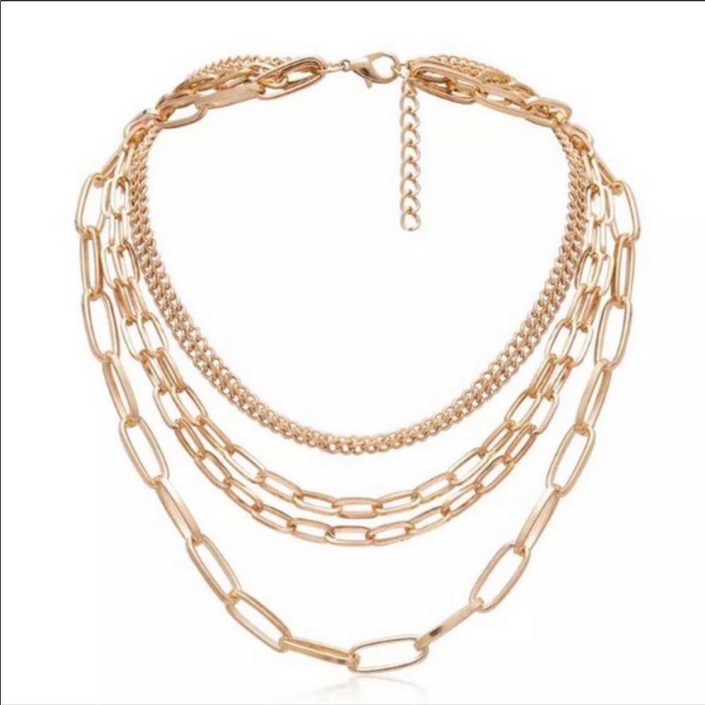 NEW💎18K Gold Multi Layer Punk Chain Necklace - Picture 5 of 8